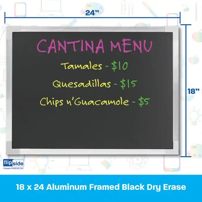 Best Choice Flipside Aluminum Framed Dry Erase Board, Black Surface, 18 x 24 Inches